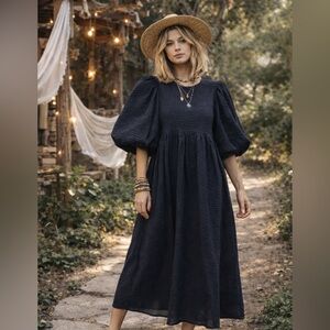 Chic dark blue Long Sleeve Dress